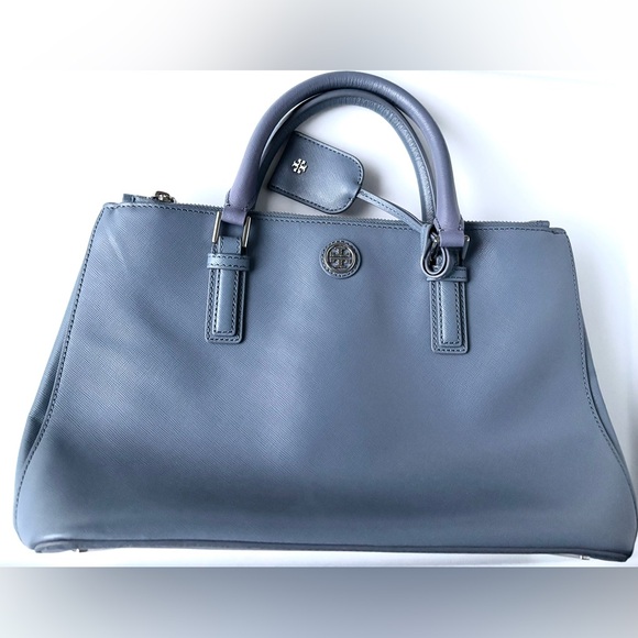 Tory Burch Robinson Saffiano Leather Double Zip 2 Way Tote Crossbody Bag in Blue - Picture 3 of 10